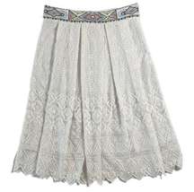 Cupio Blush Women's White Skirt 6 Embroidered Waist Detail Midi Flowy