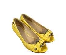 Frye Yellow Leather Buckle Detail Peep Toe Wedges Women SZ 6