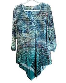 Live and Let Live Top Womens 2X Multicolor Textured Boho Asymmetrical Blouse