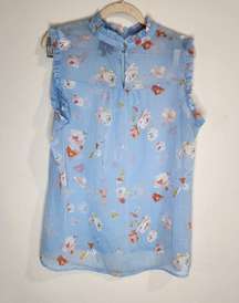 Who What Wear Sheer Target Floral Ruffle Women Large Sleeveless Blouse