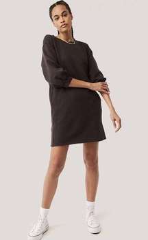 NWT Pact Women's Black Essential Vintage Puff-Sleeve Dress