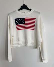 American flag iconic crewneck pullover knit sweater medium cream NEW NWT
