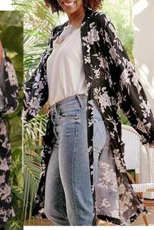 Spiritual Gangster Maya Black Floral Print Kimono One Size