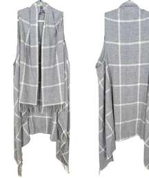 FARIBAULT WOOLEN MILL CO Grey Plaid Sleeveless Sweater Cardigan Fringed Women's