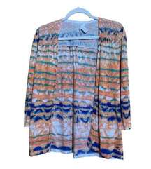 Chico's Womens Size Medium Multicolor Tie Dye Boho Metallic Open Cardigan