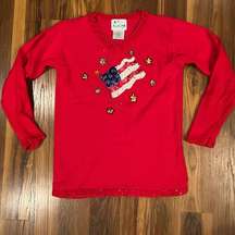 Quacker Factory Women's Sweater Size XS Ramie Sequin USA Flag Bead