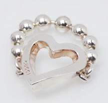 GUCCI Sterling Silver Open Heart Ring Size 6 NEW Toggle & Beaded