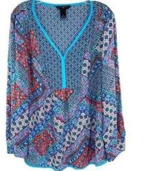 Investments Plus Size Women’s Patchwork Boho Peasant Blouse Top