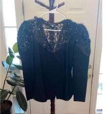 Women's El-Ana Collection Black Beaded Evening Jacket Size M