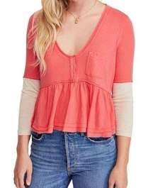 Free People Women's Colorblock Cotton Peplum Cropped Top Size Small