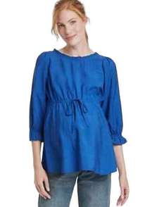 ISABEL MATERNITY ROYAL BLUE FRONT TIE LONG SLEEVE BLOUSE TOP L