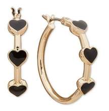 DKNY Epoxy Heart Small Hoop Earrings in Gold/Black MSRP $35 NWT