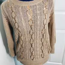 Cremiux Beige Sweater with Gold Sequins Size Small