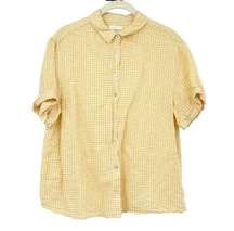 C&C Califonria Womens 100% Linen Gingham Plaid Button Front Blouse Size S Yellow