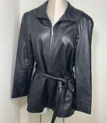 Vintage Colebrook & CO Genuine Leather Belted Jacket Size XL late 90s Y2K Black