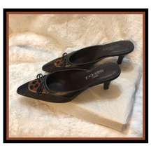 Slide on Heels..Beautiful Animal Print Brown Suede & Leather with String Bow on Top