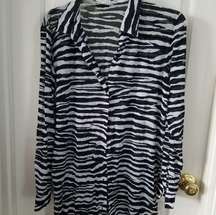 Zebra Print Long Sleeve Button Down Blouse Size Small