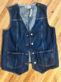 NWT  Denim Snap-Front Long Vest in Sedgwick Wash