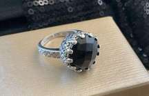 Vintage Womens Black Onyx Gemstone Sterling Silver Ring Size 7