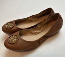 Allie Ballet Flats Elasticized Slip On Travel Brown Leather Womens 8M