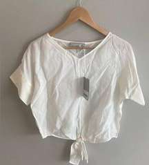 NWT EVERLANE Women’s White Blouse Tie Front 100% Cupro Material Size Small