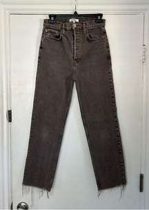 High Rise Stove Pipe Denim Jeans Washed Chocolate 27