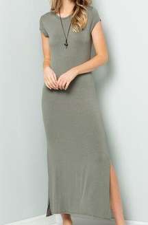 Women's Sage Green T-Shirt Maxi Dress Size M