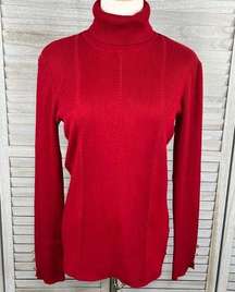 TAHARI Lightweight Turtleneck Sweater Stretchy Ribbed Red-Large