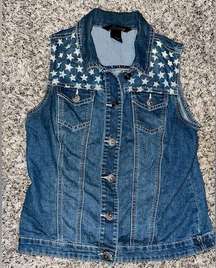 Baccini Bedazzled Rhinestone Denim Vest Size Medium