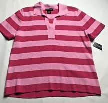 Goodclothes Short Sleeve Sweater Womens  XL  V- Neck Pink Striped Cotton