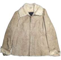 Vtg Y2K Avanti Tan Suede Ivory Faux Fur Fully Lined Full Zip Western Jacket L