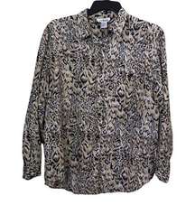 Vintage Metro Express Animal Print Silk Blouse Size Large