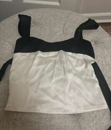 Black and white satin top 