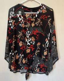 Alfani Women’s Colorful Fall Floral Print Sheer Tie Front Flare 3/4 Sleeve Top S