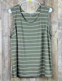 Coral Bay Woman 2X Striped Olive Green & White Crewneck  Tank Top