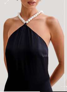 Blanche satin Pearl Halter Maxi