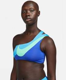 NWT Nike Women’s Asymmetrical Color Block Swoosh Bikini Top Size Medium Blue