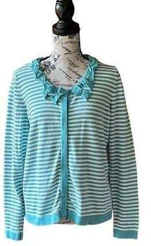 boden womens teal white striped button up cotton sweater top us 12 nautical prep