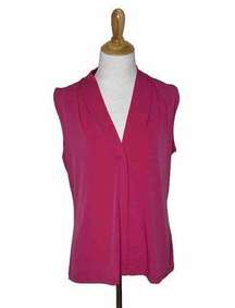 Calvin Klein Dark  Pink Blouse Top Sleeveless Polyester Stretch V-Neck Sz Large