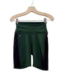 Aviator Nation Color Block Bike Shorts Speed Forest Green Black High Waisted