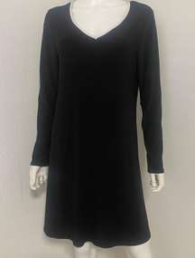 Comfy Black Long Sleeve Dress Size Large White Line V-Neck Made USA