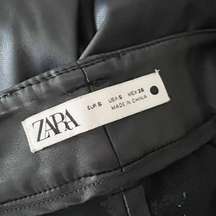 Zara Faux Vegan Leather Straight Leg Mid Rise Front Seam Solid Black Pants S