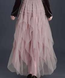 Tulle Tiered Maxi Skirt Pink Medium Gypsy Boho Fairy Disco Cowgirl Full NEW