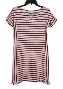 T by Talbots Women T-Shirt Dress Stripe Shortsleeve Metallic French Terry Red XS