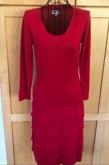 Marvin Richards Faux Wool Red Ruffle Sweater Dress