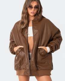 Faux Leather Oversized Bomber Jacket