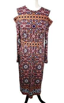 Maggie London Women's Sz 14 Multicolor Tribal Print Open Shoulder Dress