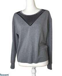 Gottex fishnet neckline grey pullover sweatshirt