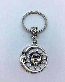 New sun and moon silver or gray dangle keychain