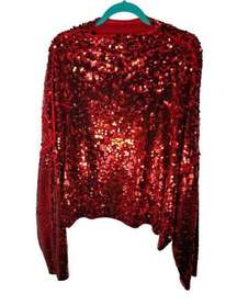 Pilcro Size 2X 100% Cashmere Ruby Red Sequin Long Sleeve Pullover Glam Sweater